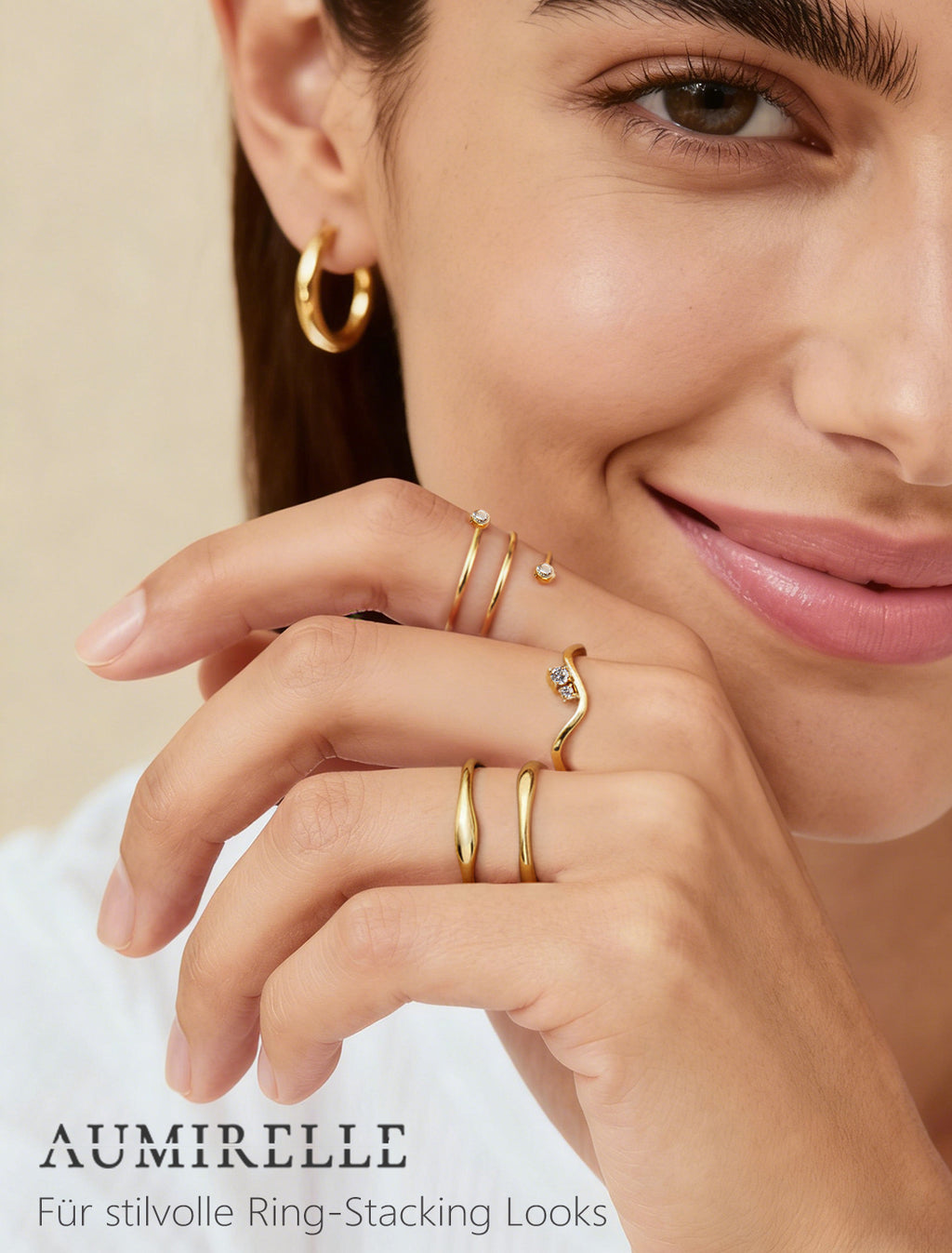 AUMIRELLE-Ring Gold Damen – Edelstahlring vergoldet, wasserfest & farbbeständig, Größe 52 oder 54 mm – Schmuck aus Edelstahl für Frauen