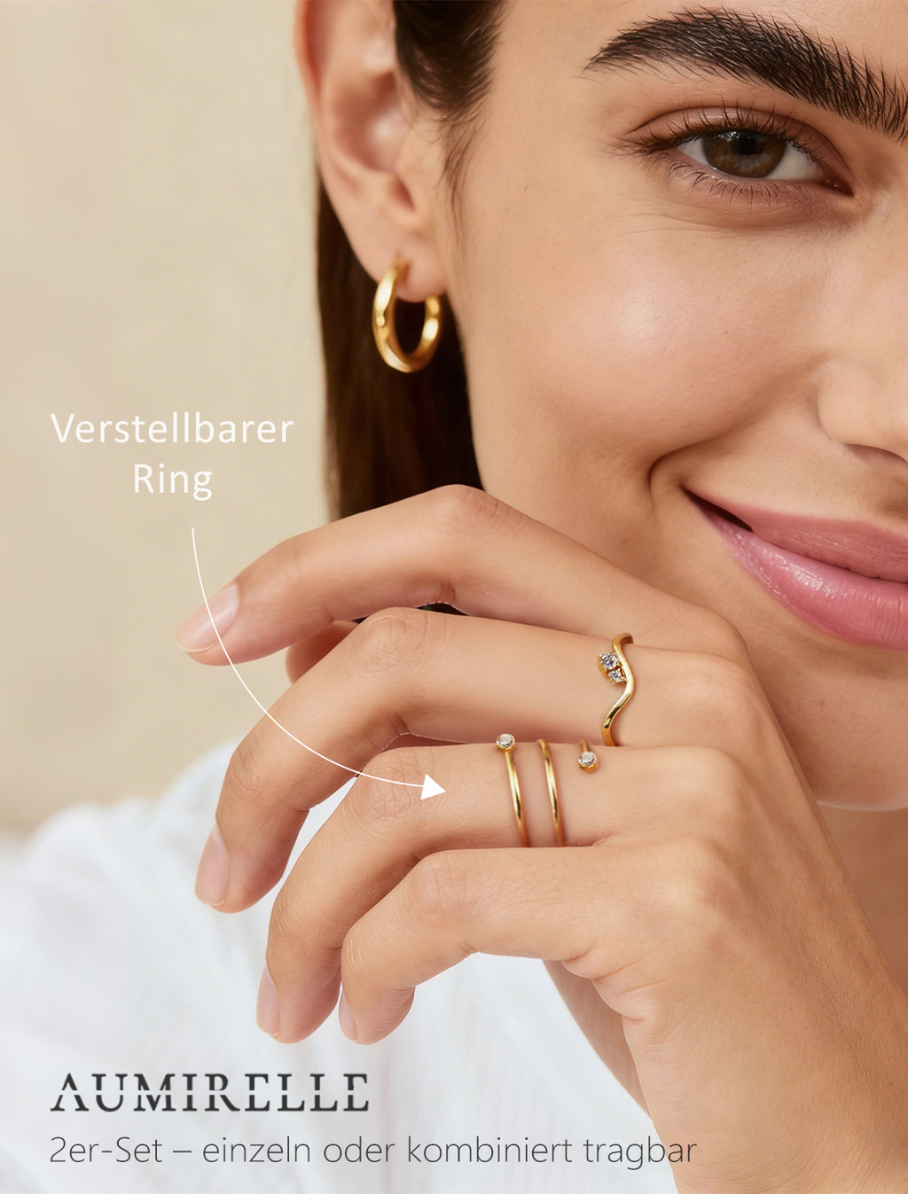 AUMIRELLE-Ring Gold Damen – Edelstahlring vergoldet, wasserfest & farbbeständig, Größe 52 oder 54 mm – Schmuck aus Edelstahl für Frauen