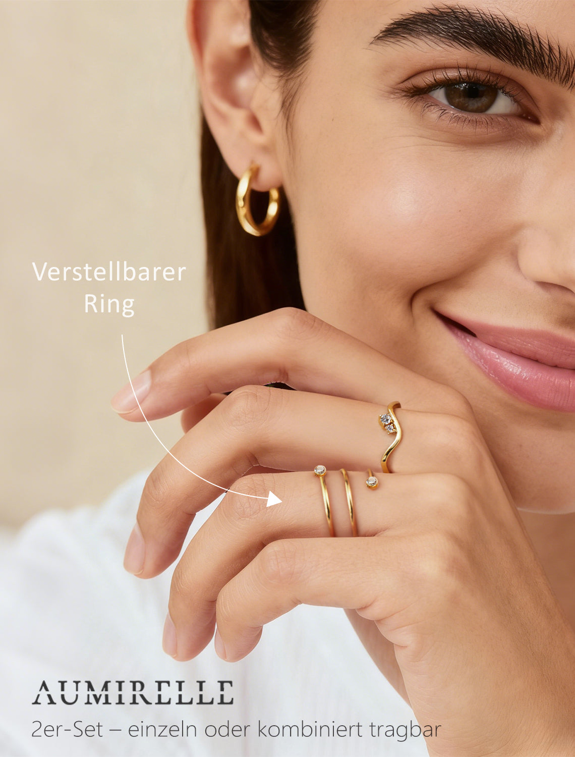 AUMIRELLE-Ring Gold Damen – Edelstahlring vergoldet, wasserfest & farbbeständig, Größe 52 oder 54 mm – Schmuck aus Edelstahl für Frauen