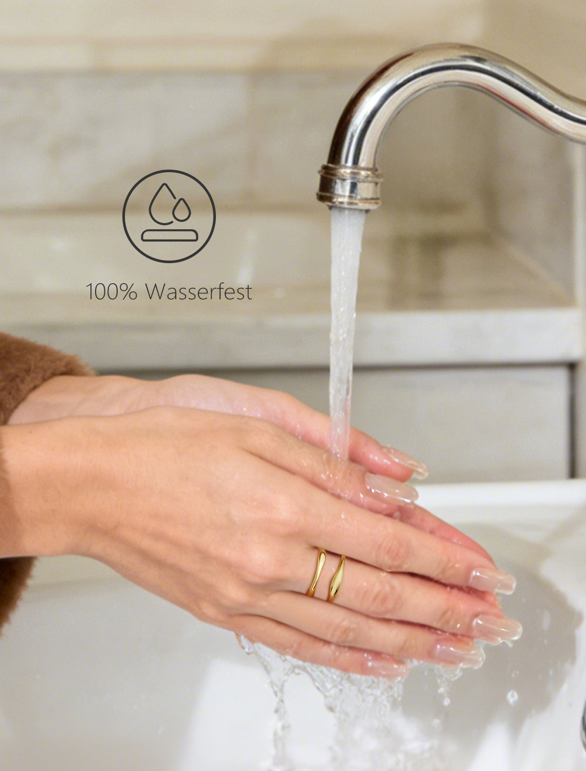 AUMIRELLE-Ring Gold Damen – Edelstahlring vergoldet, wasserfest & farbbeständig, Größe 52 oder 54 mm – Schmuck aus Edelstahl für Frauen