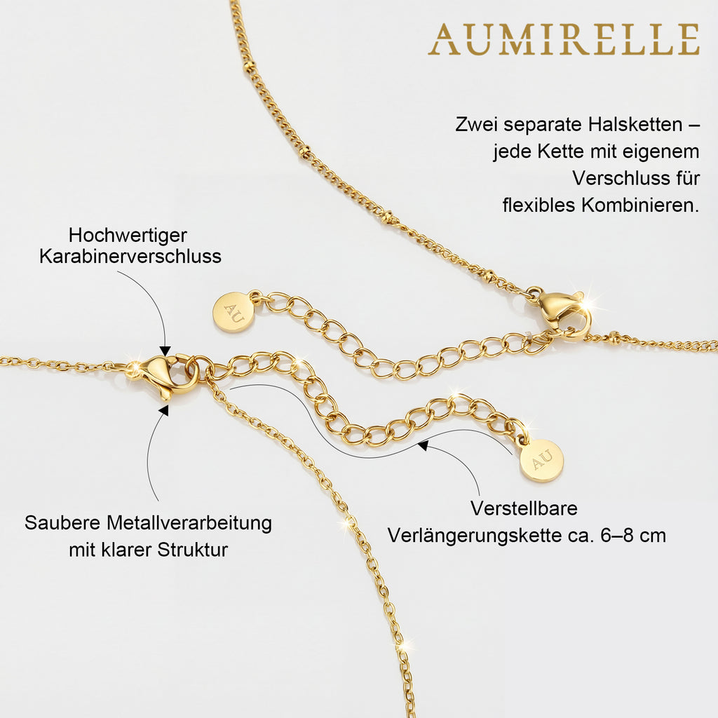 AUMIRELLE-Goldkette Damen, 2er Layering AUMIRELLE-Ketten Set aus Edelstahl, vergoldet, wasserfest & verstellbar – elegantes Geschenk für Frauen