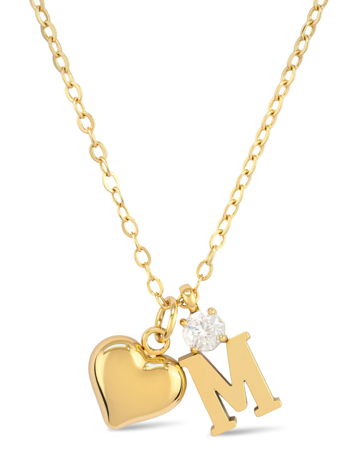 AUMIRELLE-Herz Buchstaben Kette Gold Damen – Goldkette Damen wasserfest aus Edelstahl, verstellbar 40+8 cm – Mit elegantem Herzanhänger & Zirkonia-Buchstabenanhänger – Geschenk für Frauen