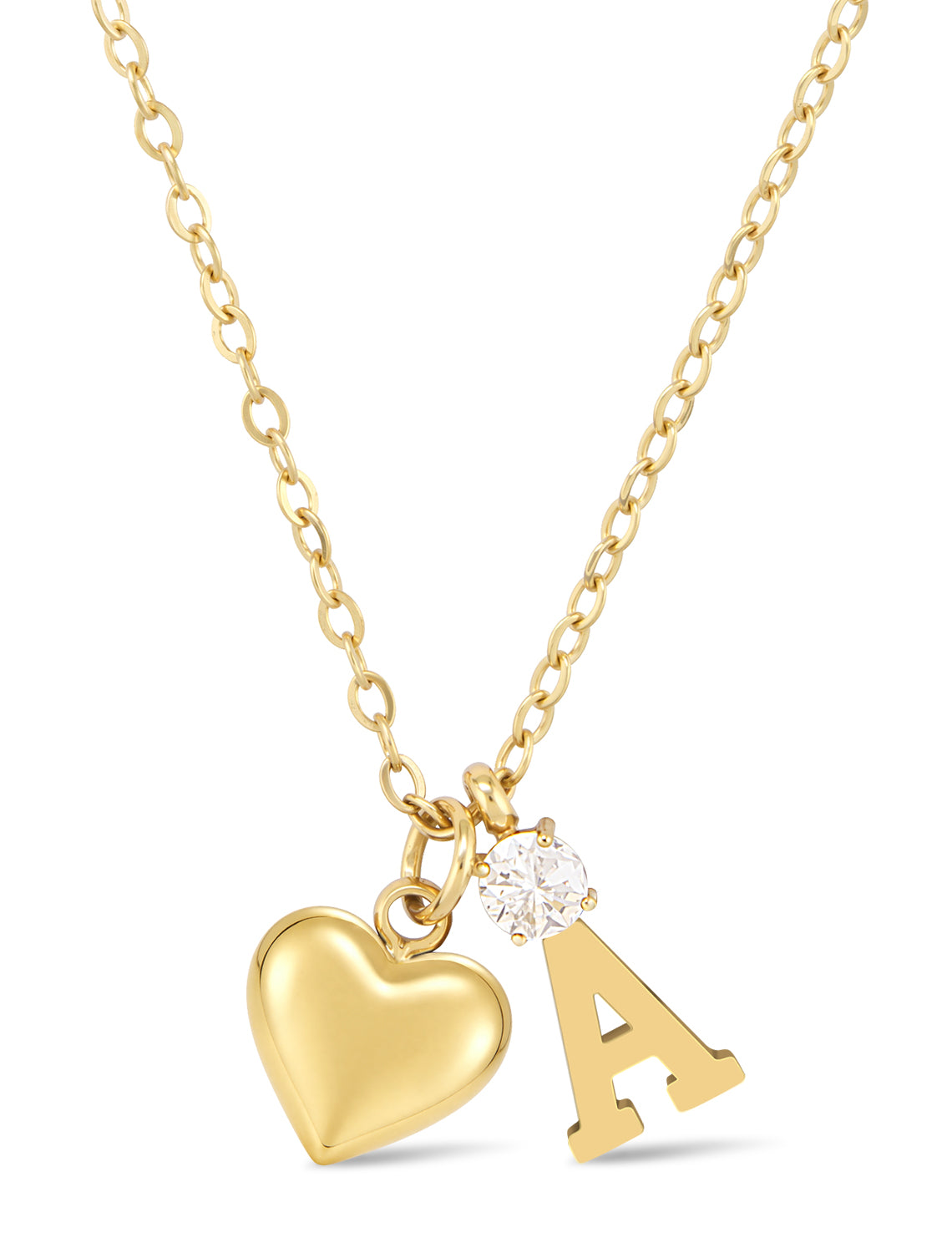 AUMIRELLE-Herz Buchstaben Kette Gold Damen – Goldkette Damen wasserfest aus Edelstahl, verstellbar 40+8 cm – Mit elegantem Herzanhänger & Zirkonia-Buchstabenanhänger – Geschenk für Frauen