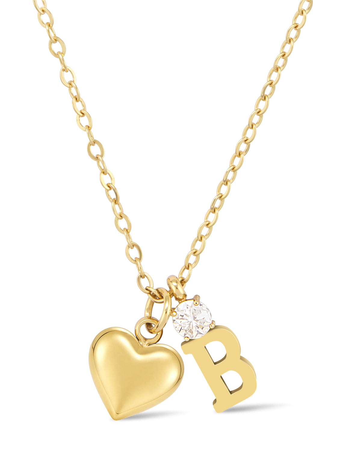 AUMIRELLE-Herz Buchstaben Kette Gold Damen – Goldkette Damen wasserfest aus Edelstahl, verstellbar 40+8 cm – Mit elegantem Herzanhänger & Zirkonia-Buchstabenanhänger – Geschenk für Frauen