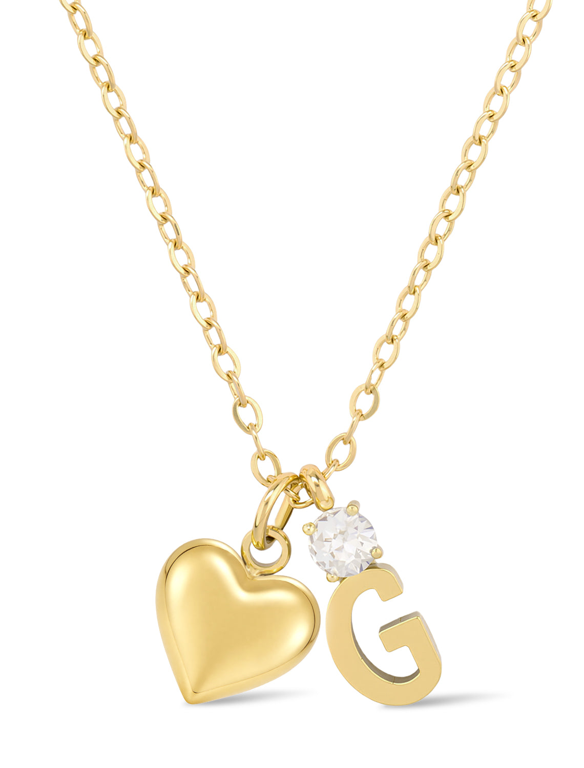 AUMIRELLE-Herz Buchstaben Kette Gold Damen – Goldkette Damen wasserfest aus Edelstahl, verstellbar 40+8 cm – Mit elegantem Herzanhänger & Zirkonia-Buchstabenanhänger – Geschenk für Frauen