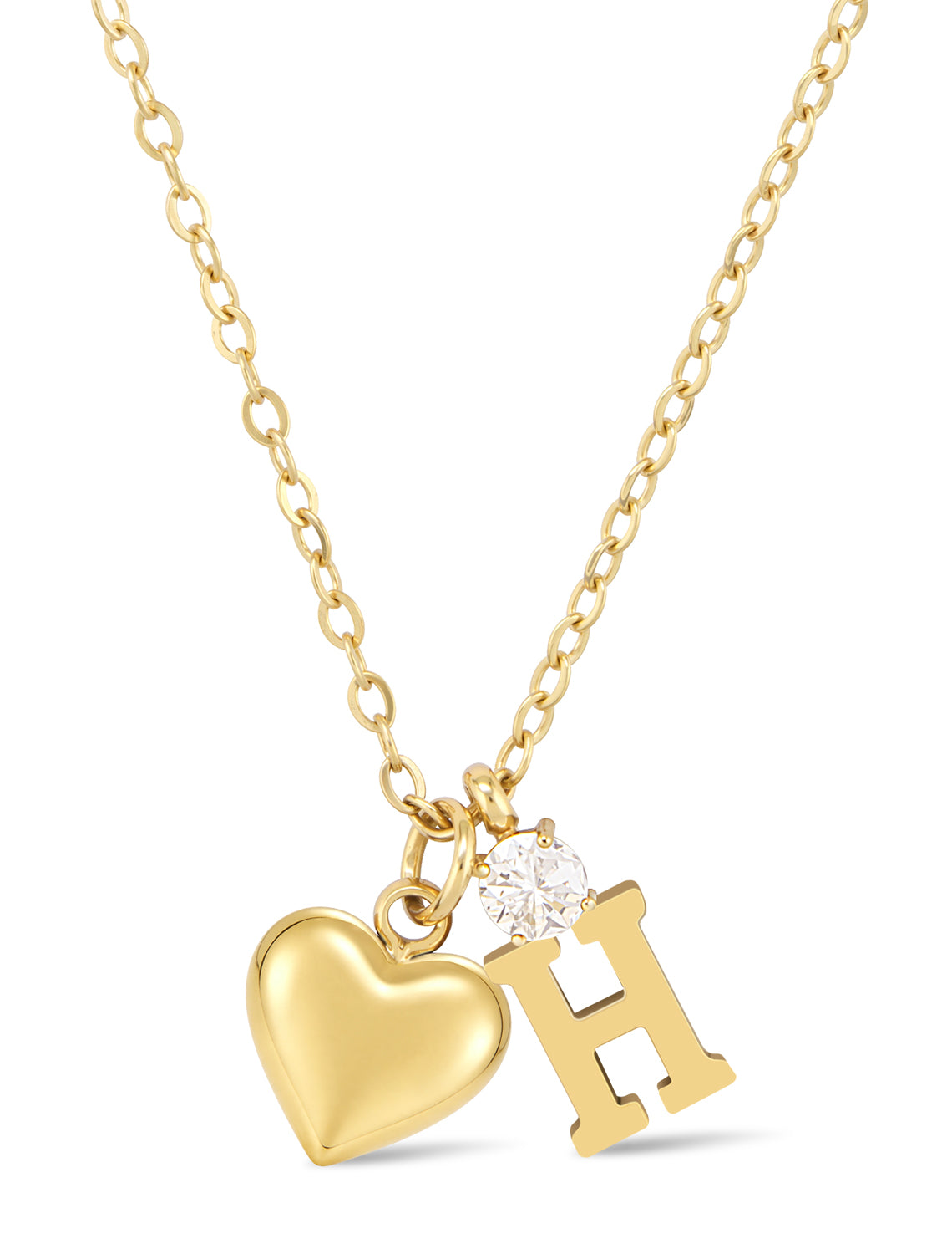 AUMIRELLE-Herz Buchstaben Kette Gold Damen – Goldkette Damen wasserfest aus Edelstahl, verstellbar 40+8 cm – Mit elegantem Herzanhänger & Zirkonia-Buchstabenanhänger – Geschenk für Frauen