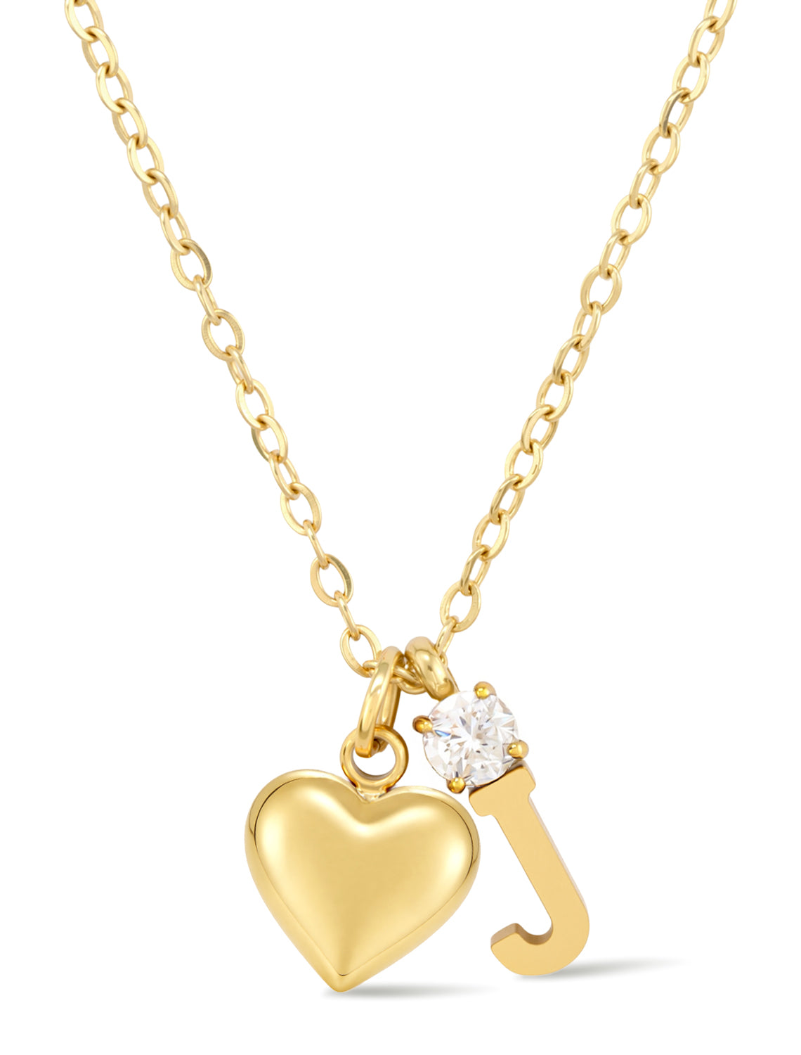 AUMIRELLE-Herz Buchstaben Kette Gold Damen – Goldkette Damen wasserfest aus Edelstahl, verstellbar 40+8 cm – Mit elegantem Herzanhänger & Zirkonia-Buchstabenanhänger – Geschenk für Frauen