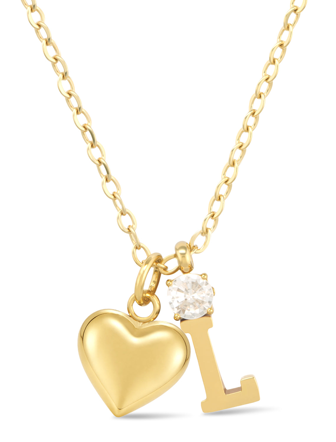 AUMIRELLE-Herz Buchstaben Kette Gold Damen – Goldkette Damen wasserfest aus Edelstahl, verstellbar 40+8 cm – Mit elegantem Herzanhänger & Zirkonia-Buchstabenanhänger – Geschenk für Frauen