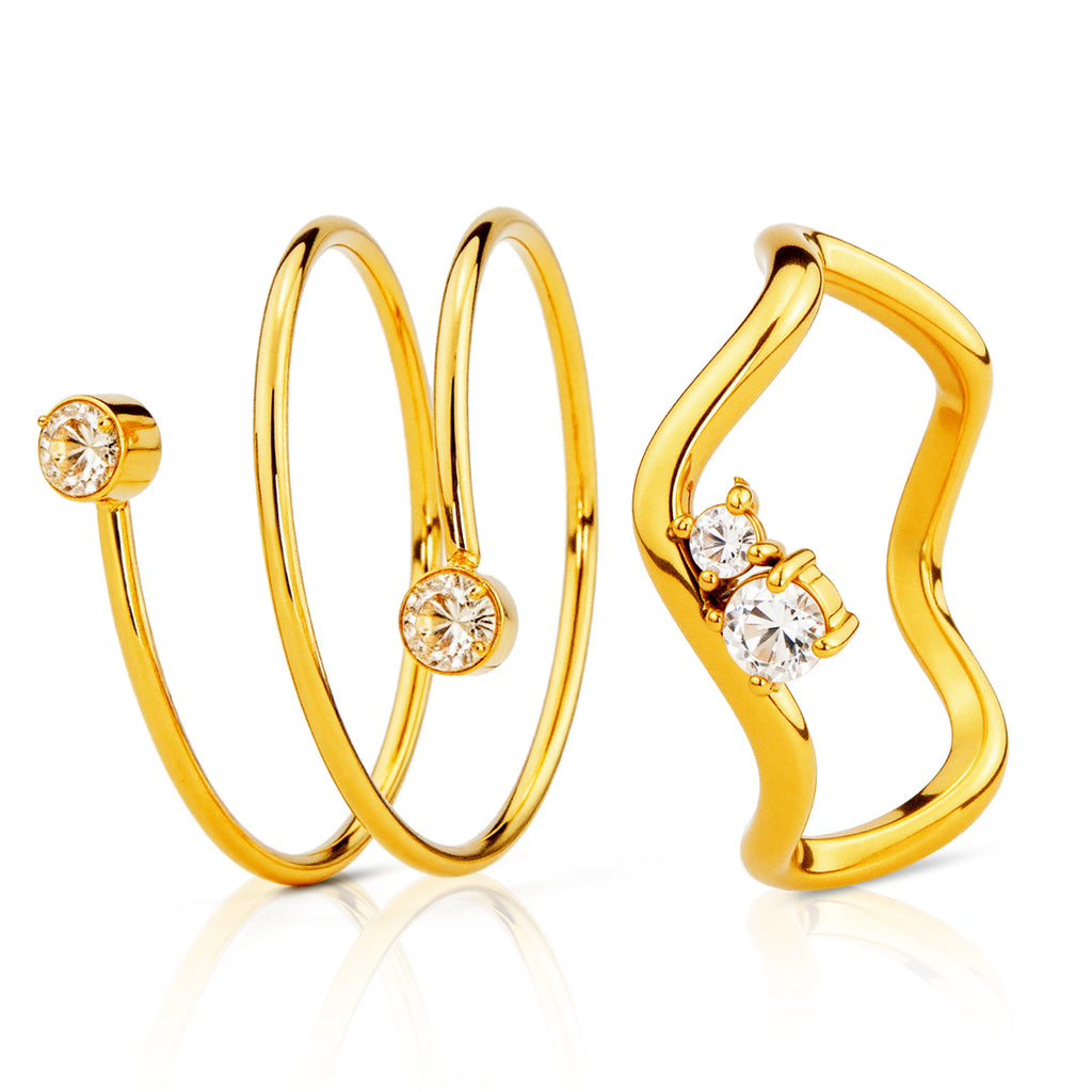 Twin Spark 2er Set – Damen Ringe Gold