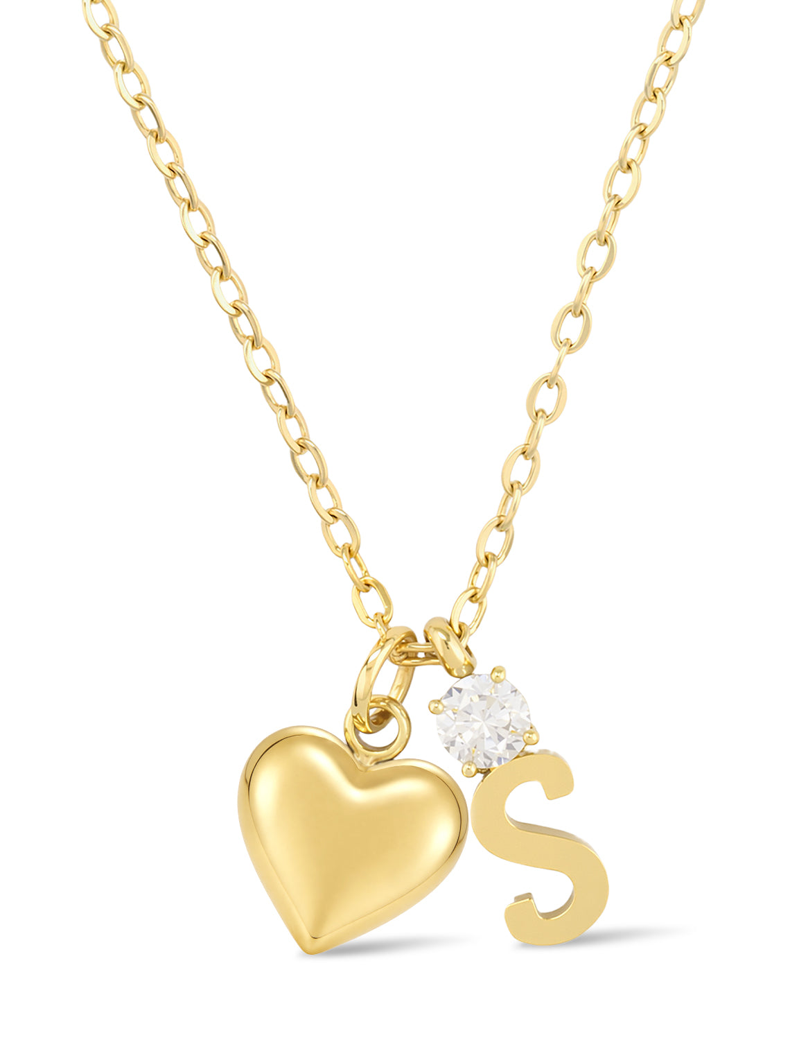 AUMIRELLE-Herz Buchstaben Kette Gold Damen – Goldkette Damen wasserfest aus Edelstahl, verstellbar 40+8 cm – Mit elegantem Herzanhänger & Zirkonia-Buchstabenanhänger – Geschenk für Frauen