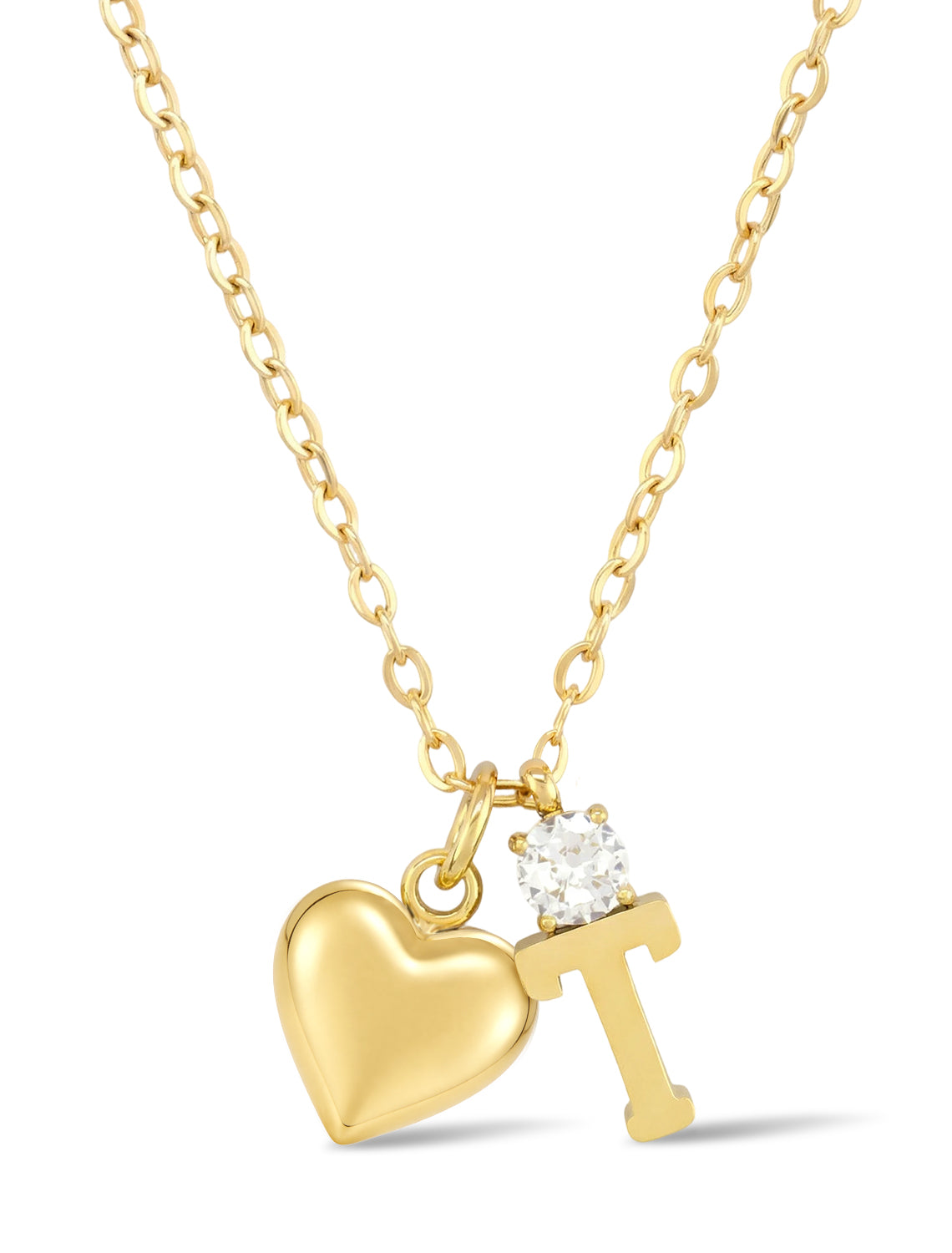 AUMIRELLE-Herz Buchstaben Kette Gold Damen – Goldkette Damen wasserfest aus Edelstahl, verstellbar 40+8 cm – Mit elegantem Herzanhänger & Zirkonia-Buchstabenanhänger – Geschenk für Frauen