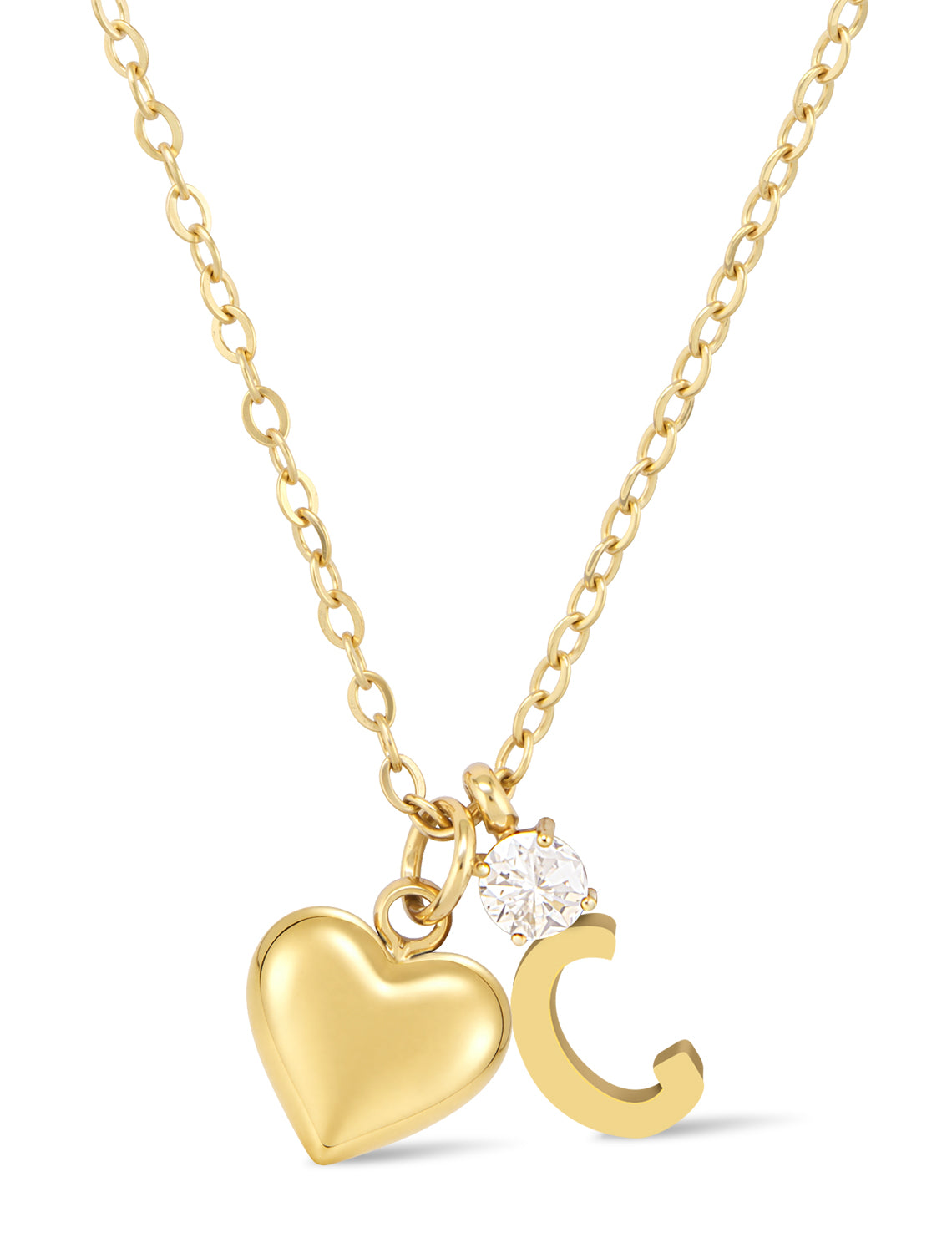 AUMIRELLE-Herz Buchstaben Kette Gold Damen – Goldkette Damen wasserfest aus Edelstahl, verstellbar 40+8 cm – Mit elegantem Herzanhänger & Zirkonia-Buchstabenanhänger – Geschenk für Frauen